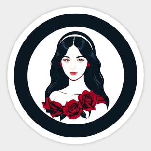 Gothic Woman with Black Hair and Red Roses Sticker